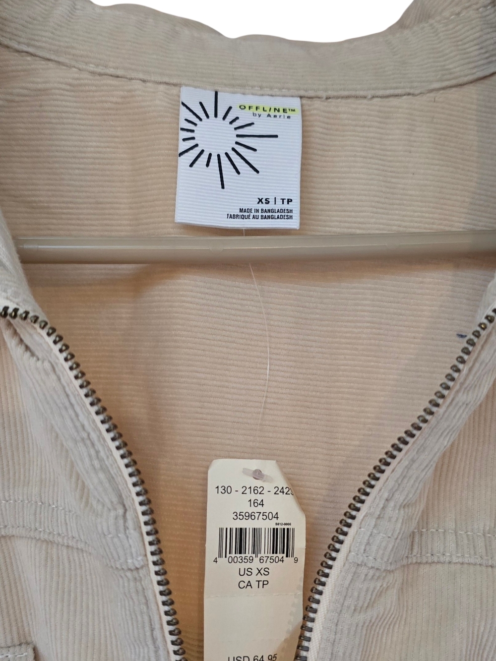 aerie Beige Corduroy Zip-Up Jacket